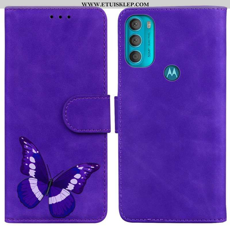 Etui Folio do Moto G71 5G Motyl Dotykający Skóry